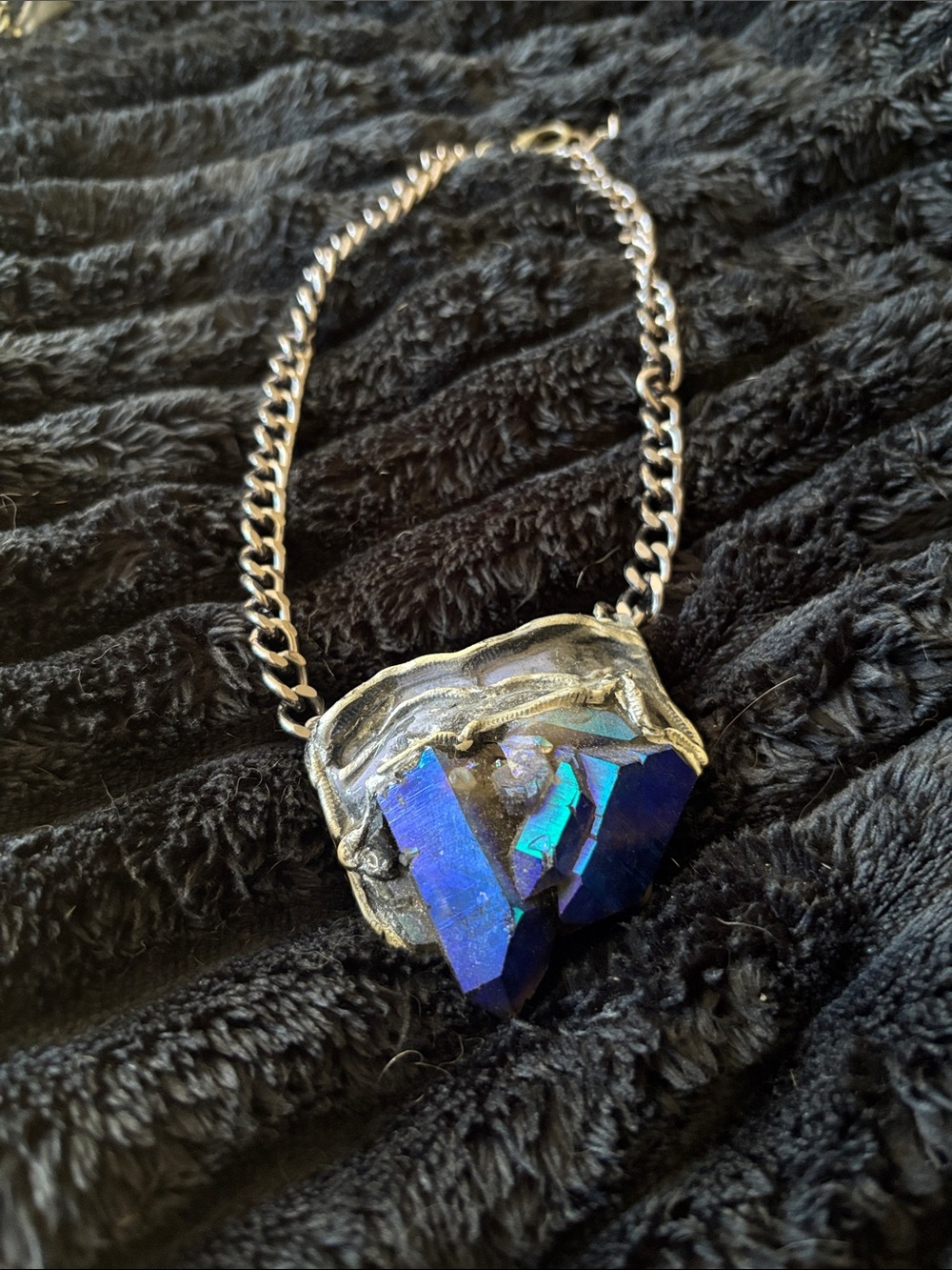 ADINA MILLS Silver-Tone Necklace with Iridescent Blue Crystal Pendant